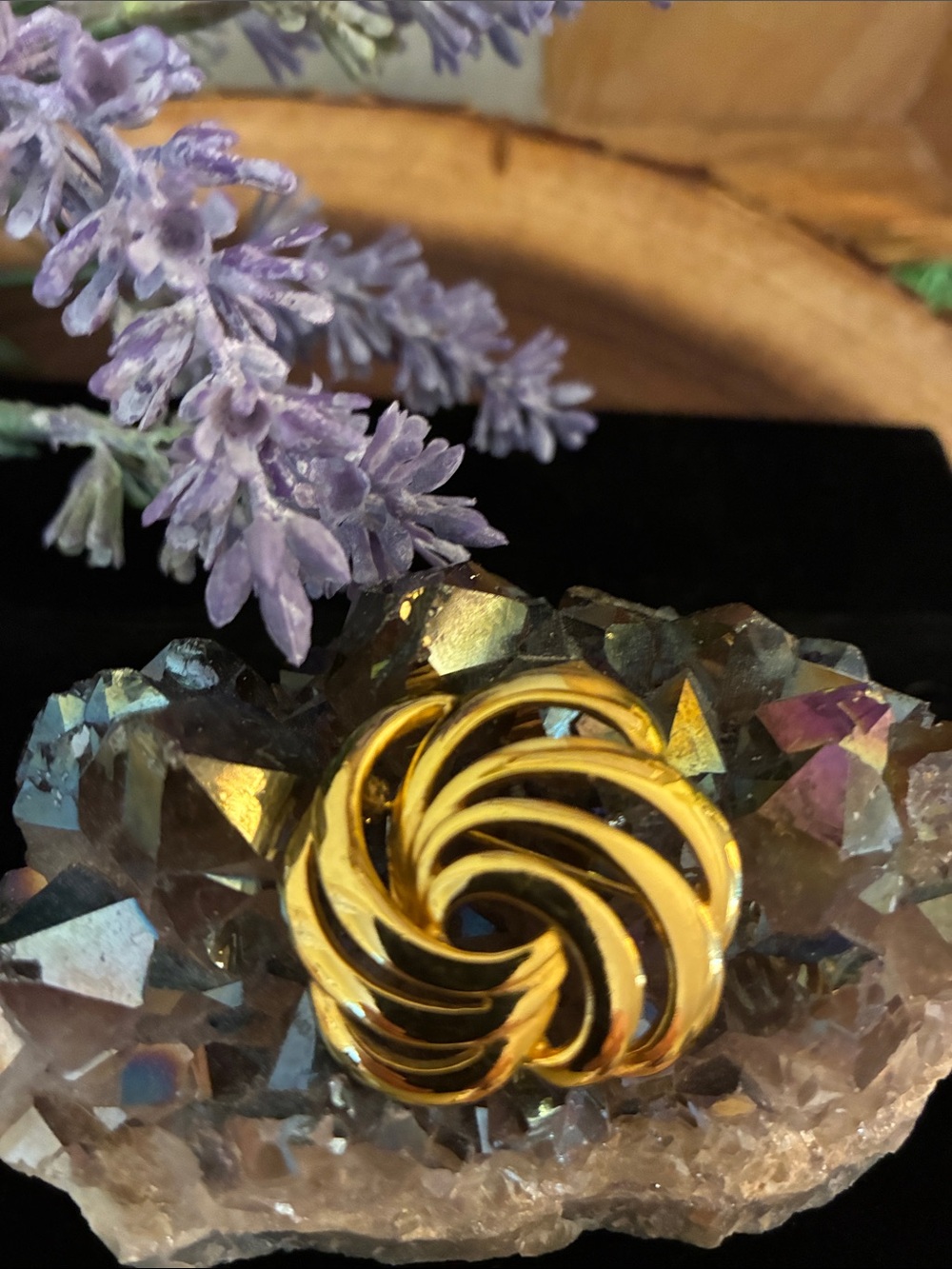Napier Swirling Gold Tone Circular Brooch